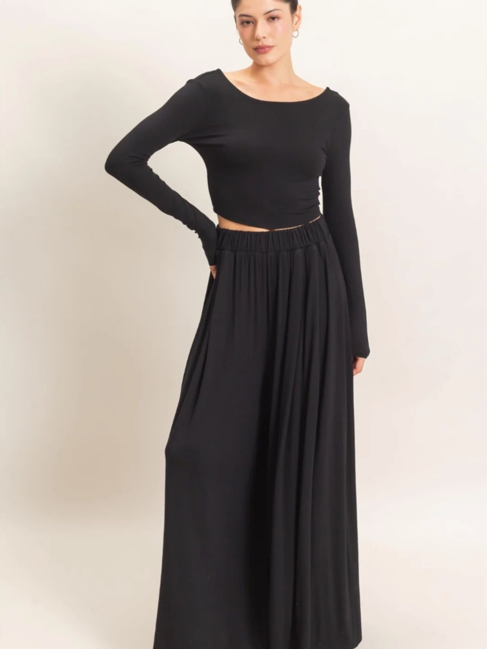 NEW HYFVE Black Long Sleeve Crop Top & Wide Leg Lounge Set S/M/L